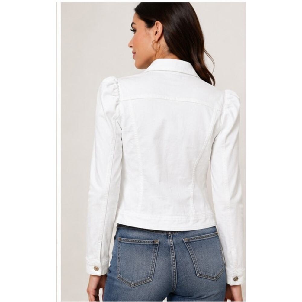 WHBM White Stretch Denim Puff Sleeve Fitted Jacket Size Extra Small🤍✨ 🤍 - Picture 3 of 15
